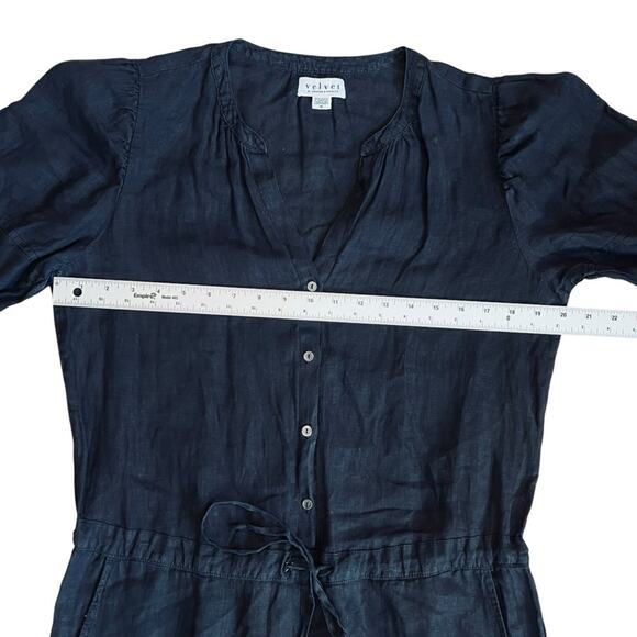 Velvet Graham & Spencer Women’s M Black Linen Jumpsuit Short Sleeve Button Front - Picture 12 of 15